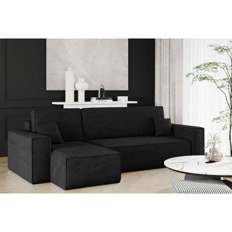 Ecksofa Schlafsofa Sofa MARIS Stoff Poso Schwarz Ottomane Links