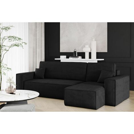 Ecksofa Schlafsofa Sofa MARIS Stoff Poso Schwarz Ottomane Rechts