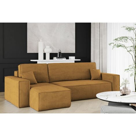 Ecksofa Schlafsofa Sofa MARIS Stoff Poso Senf Ottomane Links