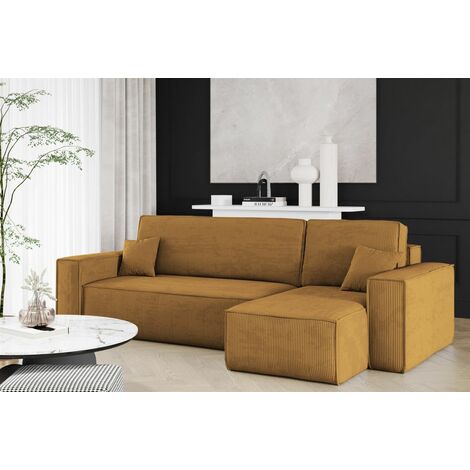 Ecksofa Schlafsofa Sofa MARIS Stoff Poso Senf Ottomane Rechts