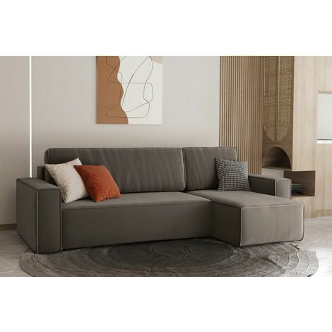 Ecksofa Schlafsofa Sofa MARIS Stoff Quarzgrau Ottomane Rechts