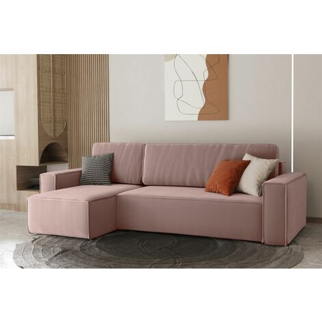 Ecksofa Schlafsofa Sofa MARIS Stoff Rose Ottomane Links