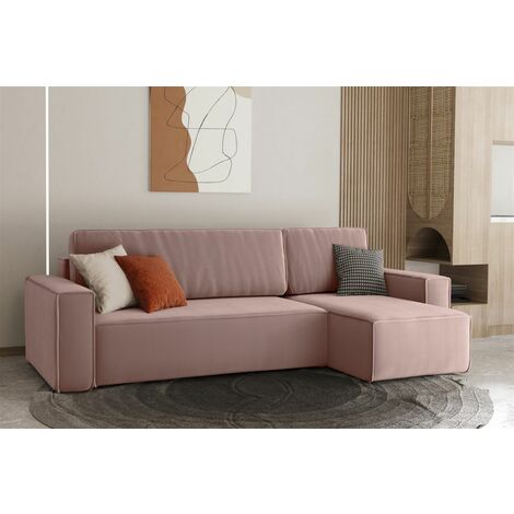 Ecksofa Schlafsofa Sofa MARIS Stoff Rose Ottomane Rechts