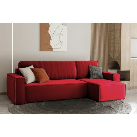 Ecksofa Schlafsofa Sofa MARIS Stoff Rot Ottomane Rechts