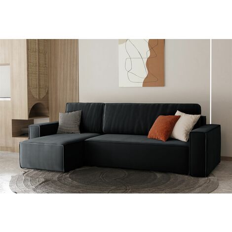 Ecksofa Schlafsofa Sofa MARIS Stoff Schwarz Ottomane Links