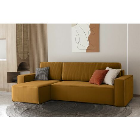 Ecksofa Schlafsofa Sofa MARIS Stoff Senf Ottomane Links