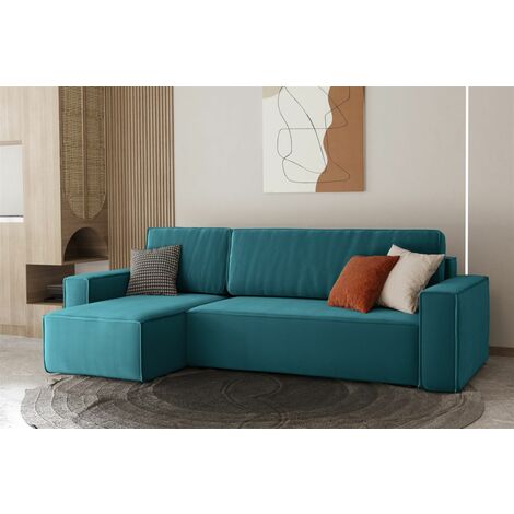 Ecksofa Schlafsofa Sofa MARIS Stoff Türkisblau Ottomane Links