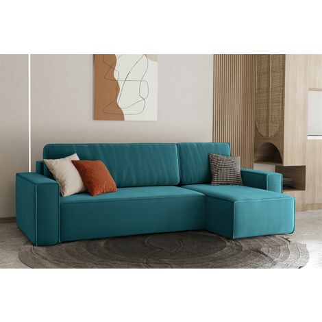 Ecksofa Schlafsofa Sofa MARIS Stoff Türkisblau Ottomane Rechts