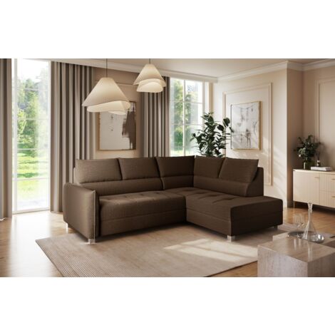 Ecksofa Schlafsofa Sofa MARNO in Stoff Vogue Braun Ottomane Rechts