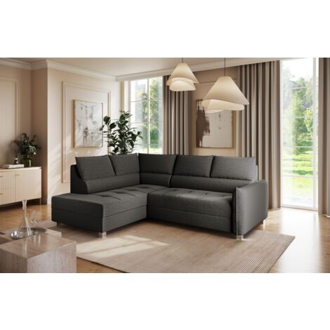 Ecksofa Schlafsofa Sofa MARNO in Stoff Vogue Charcoal Ottomane Links