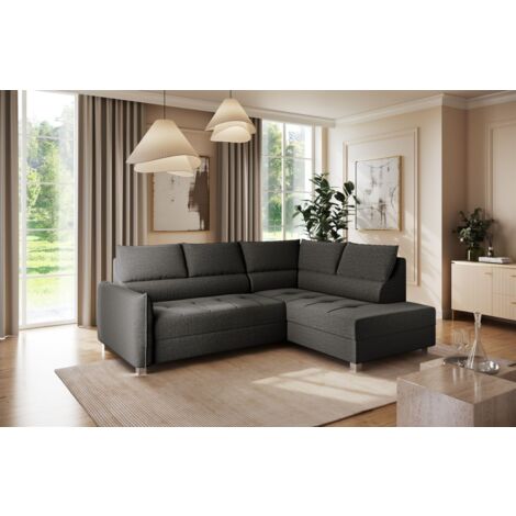Ecksofa Schlafsofa Sofa MARNO in Stoff Vogue Charcoal Ottomane Rechts