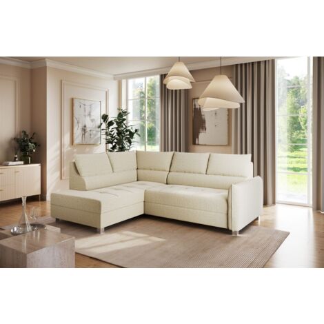 Ecksofa Schlafsofa Sofa MARNO in Stoff Vogue Creme Ottomane Links