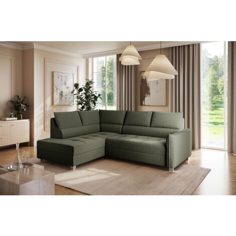 Ecksofa Schlafsofa Sofa MARNO in Stoff Vogue Moosgrün Ottomane Links