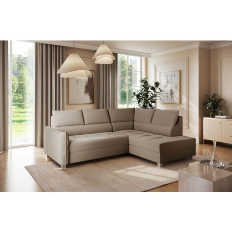 Ecksofa Schlafsofa Sofa MARNO in Stoff Vogue Taupe Ottomane Rechts
