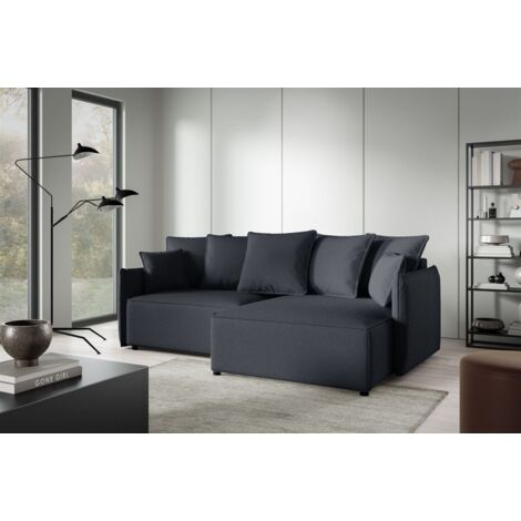 Ecksofa Schlafsofa Sofa MINEA in Stoff Abriamo Anthrazit Ottomane Rechts