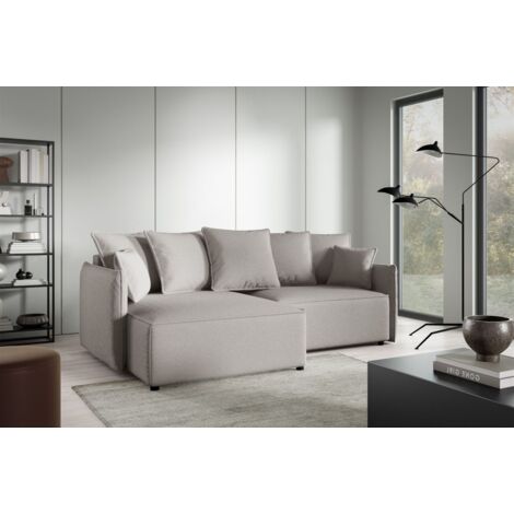 Ecksofa Schlafsofa Sofa MINEA in Stoff Abriamo Beige Ottomane Links
