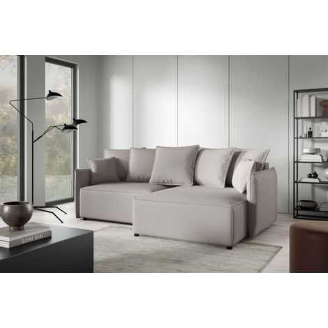 Ecksofa Schlafsofa Sofa MINEA in Stoff Abriamo Beige Ottomane Rechts