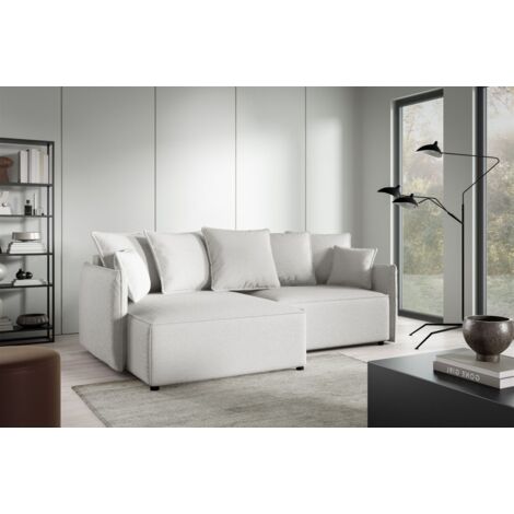 Ecksofa Schlafsofa Sofa MINEA in Stoff Abriamo Creme Ottomane Links