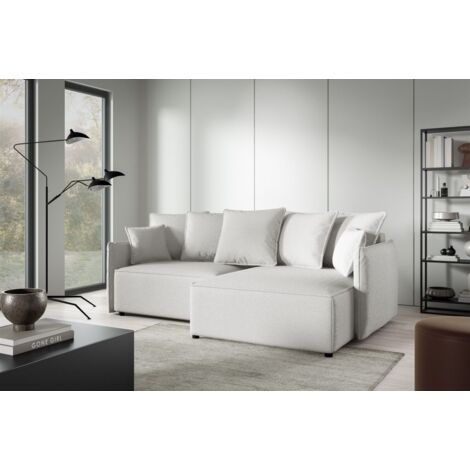 Ecksofa Schlafsofa Sofa MINEA in Stoff Abriamo Creme Ottomane Rechts