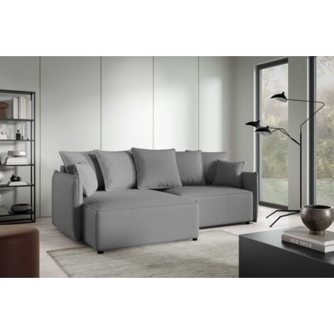 Ecksofa Schlafsofa Sofa MINEA in Stoff Abriamo Dunkelgrau Ottomane Links