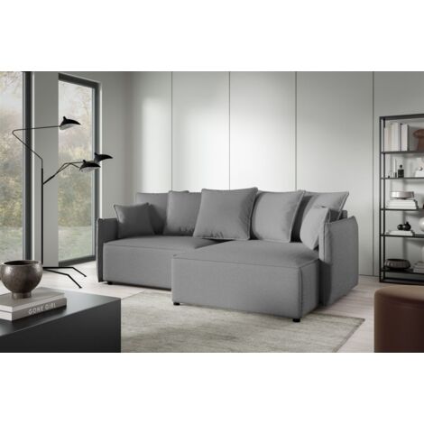 Ecksofa Schlafsofa Sofa MINEA in Stoff Abriamo Dunkelgrau Ottomane Rechts