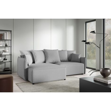 Ecksofa Schlafsofa Sofa MINEA in Stoff Abriamo Grau Ottomane Links