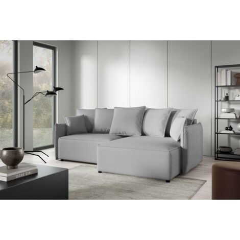 Ecksofa Schlafsofa Sofa MINEA in Stoff Abriamo Grau Ottomane Rechts
