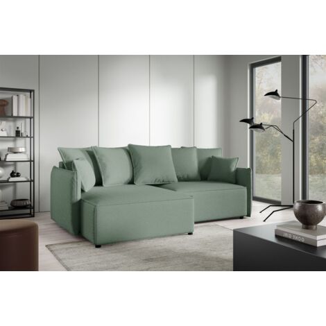 Ecksofa Schlafsofa Sofa MINEA in Stoff Abriamo Hellgrün Ottomane Links