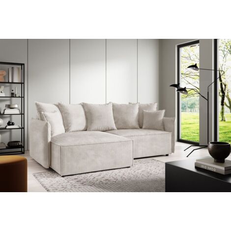 Ecksofa Schlafsofa Sofa MINEA in Stoff Poso Altweiß Ottomane Links