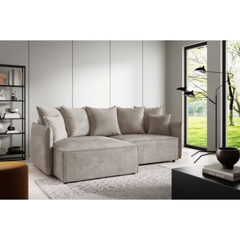 Ecksofa Schlafsofa Sofa MINEA in Stoff Poso Beige Ottomane Links