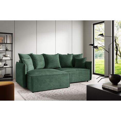 Ecksofa Schlafsofa Sofa MINEA in Stoff Poso Grün Ottomane Links