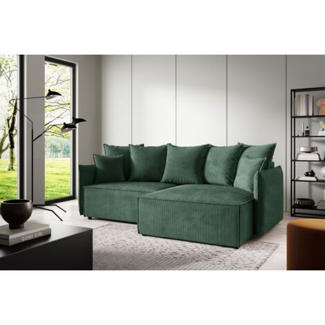 Ecksofa Schlafsofa Sofa MINEA in Stoff Poso Grün Ottomane Rechts