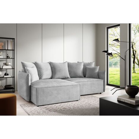 Ecksofa Schlafsofa Sofa MINEA in Stoff Poso Hellgrau Ottomane Links