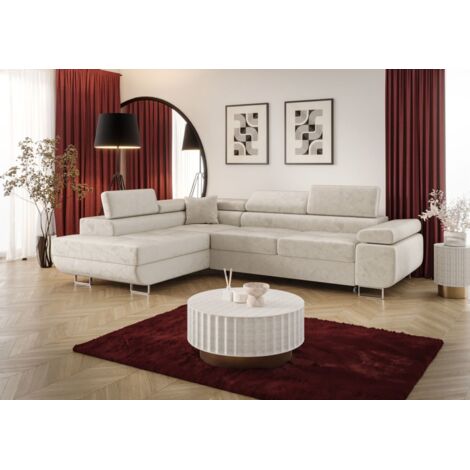 Ecksofa Schlafsofa Sofa MONARO Stoff Monolith Beige Ottomane Links