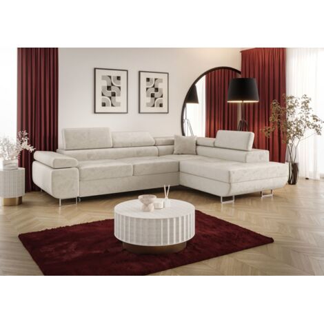 Ecksofa Schlafsofa Sofa MONARO Stoff Monolith Beige Ottomane Rechts
