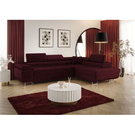 Ecksofa Schlafsofa Sofa MONARO Stoff Monolith Bordeauxrot Ottomane Rechts