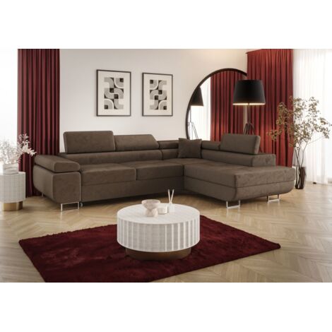 Ecksofa Schlafsofa Sofa MONARO Stoff Monolith Braun Ottomane Rechts