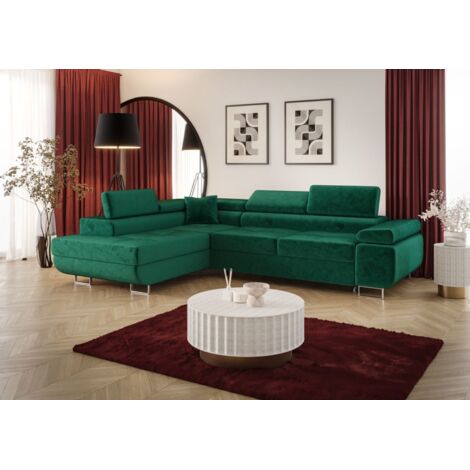 Ecksofa Schlafsofa Sofa MONARO Stoff Monolith Grün Ottomane Links