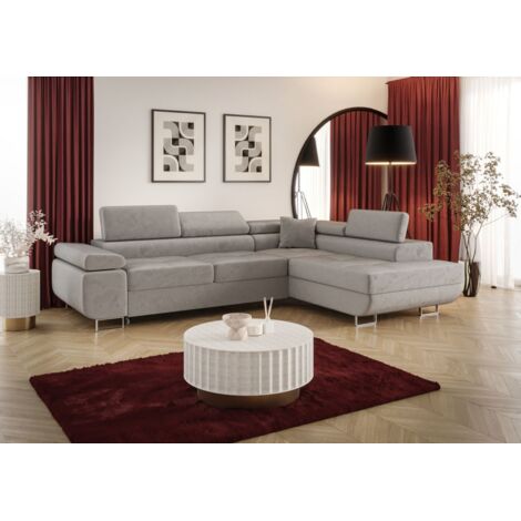 Ecksofa Schlafsofa Sofa MONARO Stoff Monolith Hellgrau Ottomane Rechts