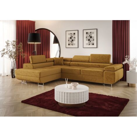 Ecksofa Schlafsofa Sofa MONARO Stoff Monolith Honiggelb Ottomane Links