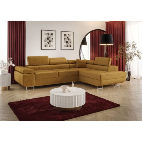 Ecksofa Schlafsofa Sofa MONARO Stoff Monolith Honiggelb Ottomane Rechts