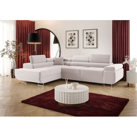 Ecksofa Schlafsofa Sofa MONARO Stoff Poso Altweiß Ottomane Links