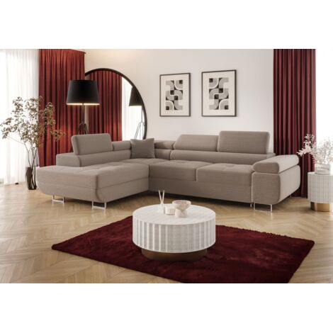 Ecksofa Schlafsofa Sofa MONARO Stoff Poso Beige Ottomane Links