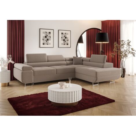 Ecksofa Schlafsofa Sofa MONARO Stoff Poso Beige Ottomane Rechts