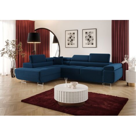 Ecksofa Schlafsofa Sofa MONARO Stoff Poso Blau Ottomane Links