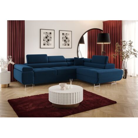 Ecksofa Schlafsofa Sofa MONARO Stoff Poso Blau Ottomane Rechts