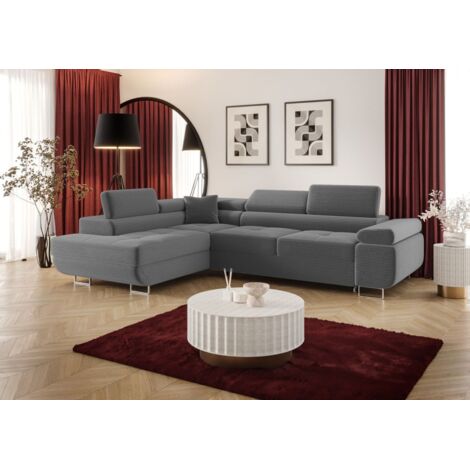 Ecksofa Schlafsofa Sofa MONARO Stoff Poso Grau Ottomane Links