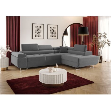 Ecksofa Schlafsofa Sofa MONARO Stoff Poso Grau Ottomane Rechts