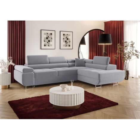 Ecksofa Schlafsofa Sofa MONARO Stoff Poso Graublau Ottomane Rechts