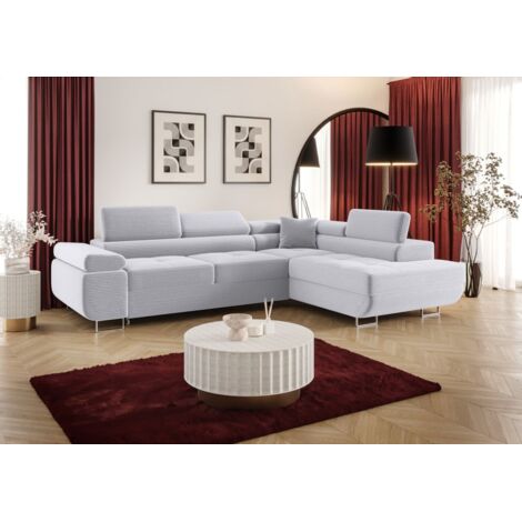 Ecksofa Schlafsofa Sofa MONARO Stoff Poso Hellgrau Ottomane Rechts